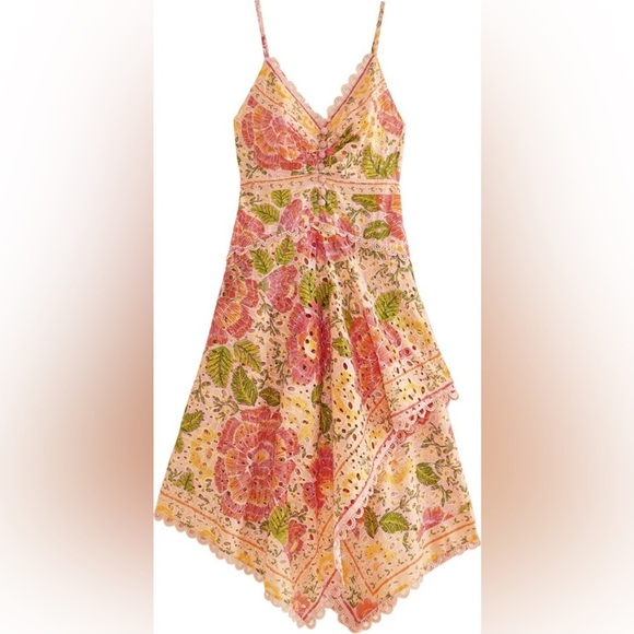 Farm Rio Blooming Floral Embroidered Handkerchief Midi Dress size small - Picture 4 of 14